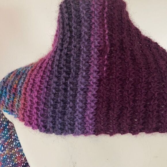 HAND CRAFTED Luxury yarn chunky knit scarf multi color wool plum orange fringe - Picture 8 of 16
